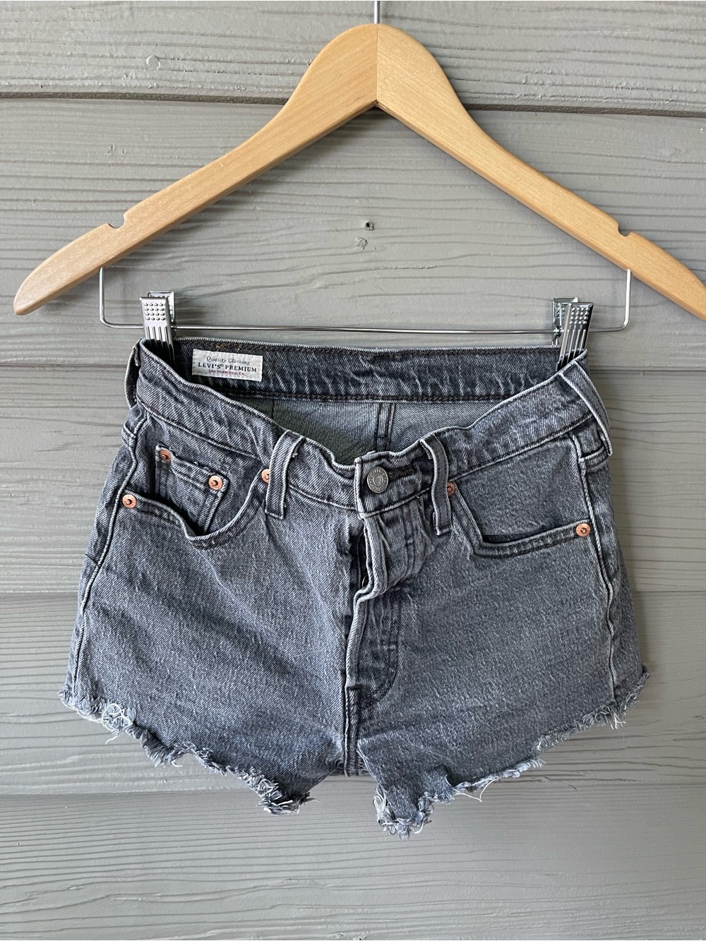 Levi's Washed Black Denim Cutoff Shorts